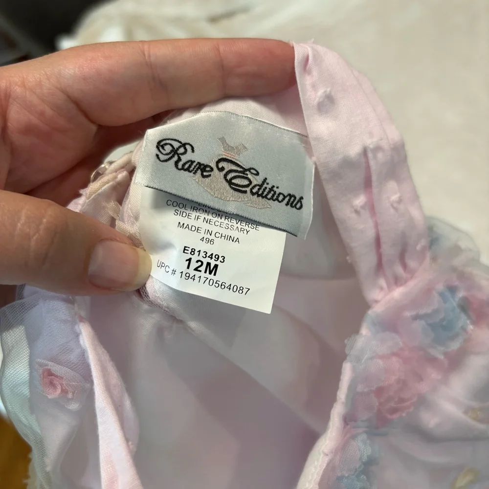 Rare Editions Dress 12M Pink Floral tulle overlay baby girl